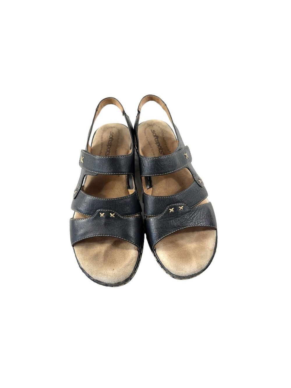 Comfortiva Softspots black Leather Sandal size 7 W